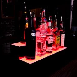 BarProducts.com BarConic® Acrylic Bottle Display Shelf - 2 Tier - Multi Colored Lights - Several Lengths