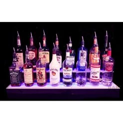 BarProducts Handcrafted Woodshop Made In The USA BarConic® LED Liquor Bottle Display Shelf - 2 Step - Multi Colored Lights - Several Lengths