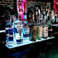 BarProducts.com BAR DECOR BarConic® LED Liquor Bottle Display Shelf - Low Profile - 1 Step - Black - Multi Colored Lights