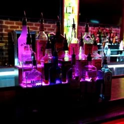 BarProducts.com BarConic® LED Liquor Bottle Display Shelf - 3 Steps - Diamond Plate Print - Several Lengths