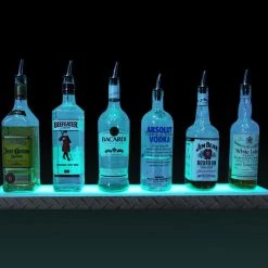 BarProducts.com BarConic® LED Liquor Bottle Display Shelf - Low Profile - 1 Step - Diamond Plate Print - Several Lengths BAR DECOR