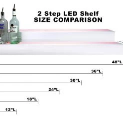 BarProducts.com BAR DECOR BarConic® LED Liquor Bottle Display Shelf - 2 Steps - Polished Mirrored Metal - Several Lengths