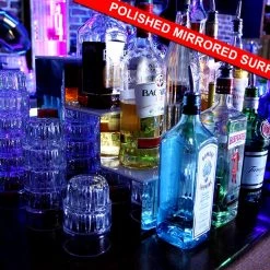 BarProducts.com BAR DECOR BarConic® LED Liquor Bottle Display Shelf - 3 Steps - Polished Mirrored Metal - Several Lengths