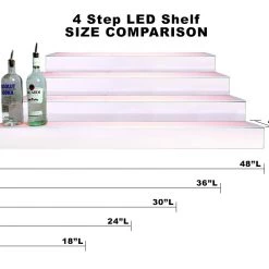 BarProducts.com BAR DECOR BarConic® LED Liquor Bottle Display Shelf - 4 Steps - Polished Mirrored Metal - Several Lengths