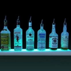 BarProducts.com BAR DECOR BarConic® LED Liquor Bottle Display Shelf - Low Profile - 1 Step - Polished Mirrored Metal - Several Lengths
