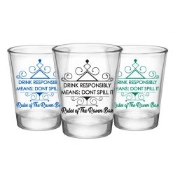 BarProducts.com Customizable 1.75 Oz. Clear Shot Glass- Drink Responsibly Means Don't Spill It! The Rules Of The Bar! - AYN BAR SUPPLIES