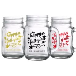 BarProducts.com CUSTOMIZABLE - 16oz Mason Jar With Handle - Happy Fall Y'all