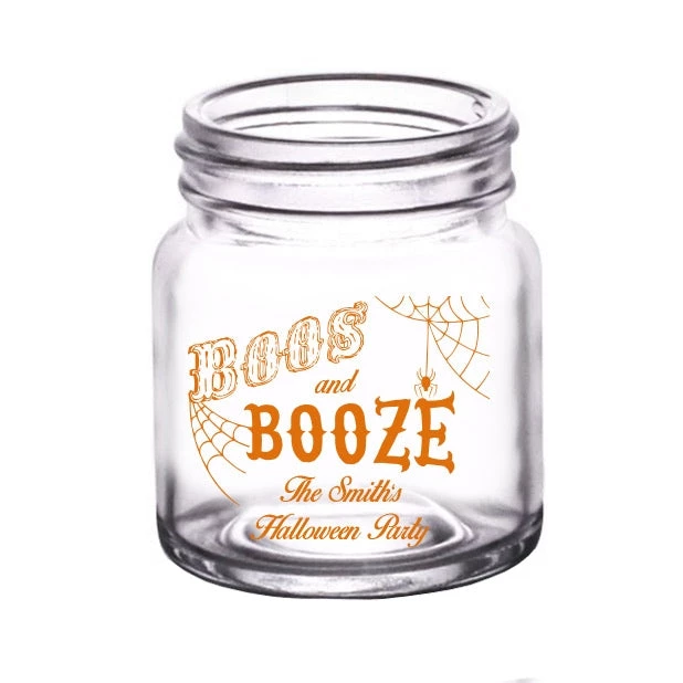 lg-gw-mm-boos-ayn_halloween-boos-booze-custom-mason-jar-3.jpg BarProducts.com BAR SUPPLIES CUSTOMIZABLE - 2oz Clear Mini Mason Jar Shot Glass - Boos & Booze