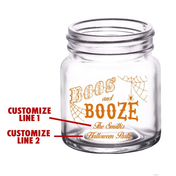 lg-gw-mm-boos-ayn_halloween-boos-booze-custom-mason-jar-4.jpg BarProducts.com BAR SUPPLIES CUSTOMIZABLE - 2oz Clear Mini Mason Jar Shot Glass - Boos & Booze