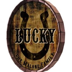 BarProducts.com Custom Wood Barrel Top Sign – Lucky Horseshoe BAR DECOR