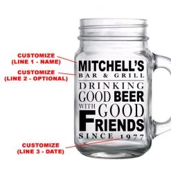 BarProducts.com BAR SUPPLIES CUSTOMIZABLE - 16oz Mason Jar With Handle - Good Beer, Good Friends