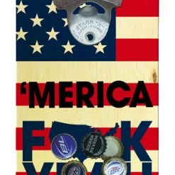 BarProducts Handcrafted Woodshop Made In The USA 'Merica Wooden Bottle Opener With Magnetic Cap Catcher