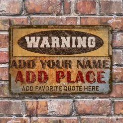 Bar Products BAR DECOR CUSTOMIZABLE Vintage Metal Bar Sign - 12" X 18" - Warning