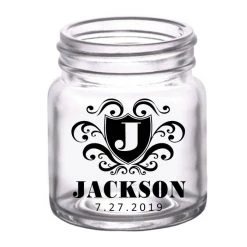 BarProducts.com CUSTOMIZABLE - 2oz Clear Mini Mason Jar Shot Glass - Crest (Version 3) BAR SUPPLIES