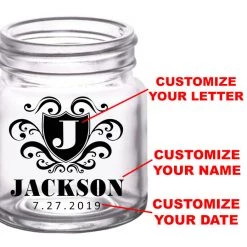 BarProducts.com CUSTOMIZABLE - 2oz Clear Mini Mason Jar Shot Glass - Crest (Version 3) BAR SUPPLIES