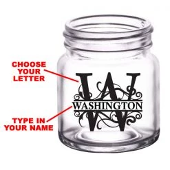BarProducts.com CUSTOMIZABLE - 2oz Clear Mini Mason Jar Shot Glass - Monogram