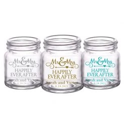 BarProducts.com CUSTOMIZABLE - 2oz Clear Mini Mason Jar Shot Glass - Mr. And Mrs. Happily