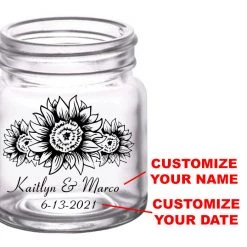 BarProducts.com CUSTOMIZABLE - 2oz Clear Mini Mason Jar Shot Glass - Sunflower BAR SUPPLIES
