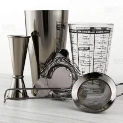 BarProducts.com BAR TOOLS Mix Master™ Bar Set - Gun Metal Black - 5 Piece W/ Recipe Glass Options