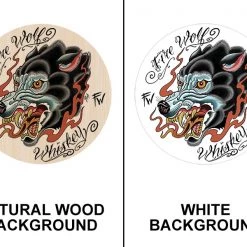 BarProducts.com Featured Artists Fire Wolf Whiskey Round Wooden Table Top - Two Sizes Available