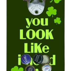 BarProducts Handcrafted Need A Drink Wooden Bottle Opener With Magnetic Cap Catcher