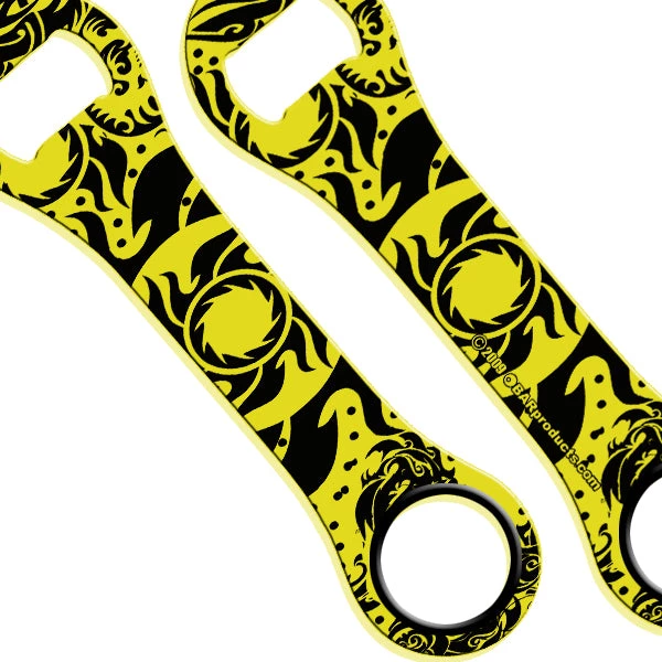neon-yellow-tribal-sun-dogbone-bottle-opener.jpg BarProducts.com Tribal Sun- Neon Yellow Dog Bone Opener Bartending Bottle Openers