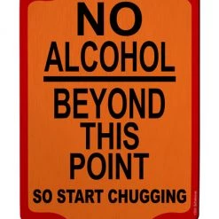 BarProducts Handcrafted No Alcohol Beyond This Point Wood Bar Sign Tavern-Shaped Woodshop Made In The USA