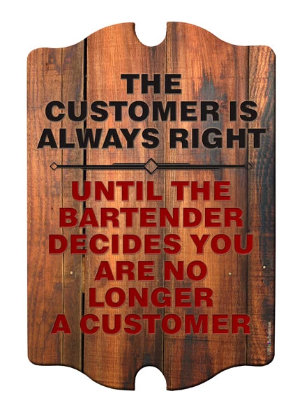 no-longer-customer-bar-wood-frame-sign.jpg BarProducts Handcrafted No Longer A Customer Wood Plaque Bar Sign Tavern-shaped