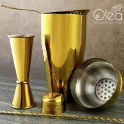 BarProducts.com Olea™ Bar Set - Gold Plated - 4 Piece (Bar Spoon Tip Option)