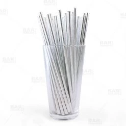 BarProducts.com BAR SUPPLIES BarConic® Eco-Friendly Paper Straws - Silver Metallic - Pack Of 100