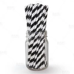BarProducts.com BarConic® "Eco-Friendly" Paper Straws - 7 3/4" Black & White Stripe - Packs Of 100 BAR SUPPLIES