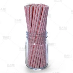 BarProducts.com BarConic® Eco-Friendly Paper Straws - Pink Dot - 100 Pack
