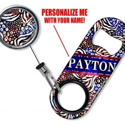 BarProducts.com CUSTOMIZABLE Mini Bottle Opener With Retractable Reel - Patriotic Cheetah