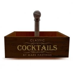BarProducts Handcrafted SPECIAL COLLECTIONS CUSTOM Box Caddy With Industrial Pipe Handle - Classic Cocktails Design