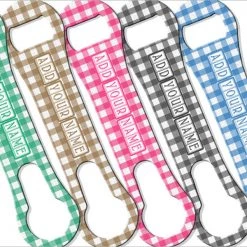 BarProducts.com ADD YOUR NAME V-ROD® Bottle Opener – Plaid Pattern – Several Color Options