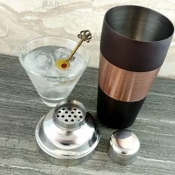 BarProducts.com 3 Piece Cocktail Shaker - Ribbed Espresso / Copper / Stainless Steel - 28 Ounce