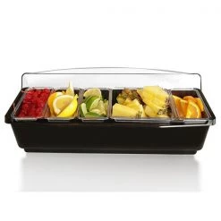 BarProducts.com BAR SUPPLIES Roll Top Condiment Holder (Fruit Trays) With (4) 1-Quart And (1) 2-Quart Inserts