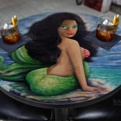 BarProducts.com Brunette Mermaid Round Wooden Table Top - Two Sizes Available