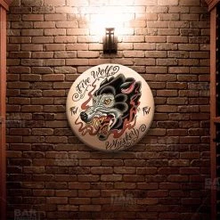 BarProducts.com Featured Artists Fire Wolf Whiskey Round Wooden Table Top - Two Sizes Available
