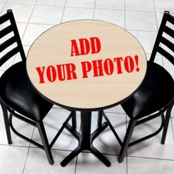 BarProducts.com Table Top Set With Base And 2 Bar Stools - 30" Round Wooden Table, 40.5" Bar Height Cast Iron Base - CUSTOMIZABLE