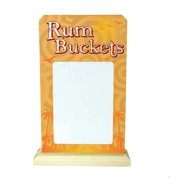 rum-bucket-wood-dry-erase-bar-top-sign-1.jpg BarProducts Handcrafted KolorCoat™ Wood Plaque Dry Erase Sign - Rum Bucket Specials Woodshop Made In The USA