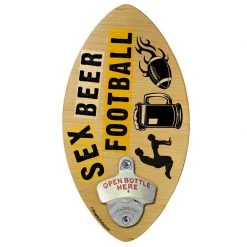 BarProducts Handcrafted Football, Sex And Beer Football Shaped Wall Mounted Beer Bottle Opener Woodshop Made In The USA