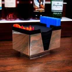BarProducts.com NAPKIN BAR CADDY - 3 COMPARTMENT- BLACK/CHROME SPECIAL COLLECTIONS