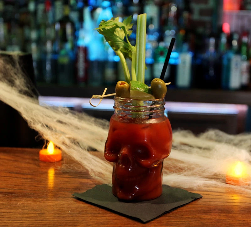 skull-bloody-mary-halloween-on-bar-5.jpg BarProducts.com BAR SUPPLIES BarConic® Skull Mason Jar With Lid - 16 Ounce