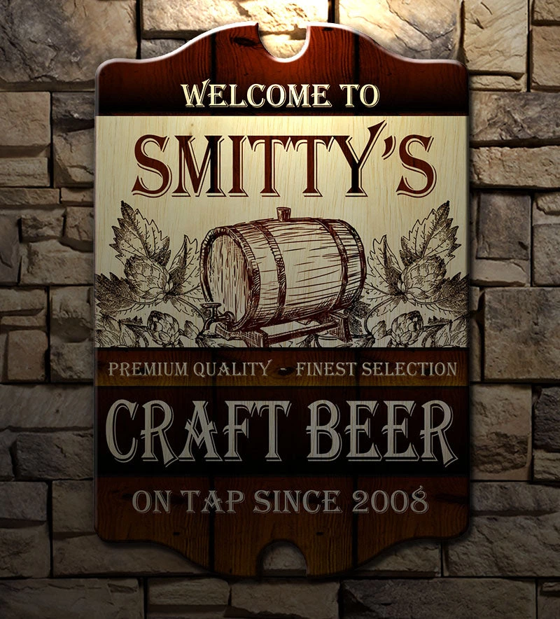 smittys-craft-beer-on-tap-tavern-sign3.jpg BarProducts Handcrafted Woodshop Made In The USA Tavern Shaped Wood Bar Sign
