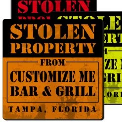 BarProducts.com CUSTOMIZABLE Coaster - 3.5in Square Foam - Stolen Property Design BAR SUPPLIES