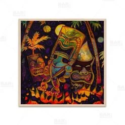 BarProducts.com Tiki Fire Night Square Wooden Table Top - Two Sizes Available Featured Artists