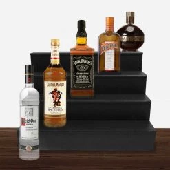 BarProducts.com Wooden Liquor Shelves - 4 Tier - BLACK BAR DECOR