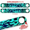 BarProducts.com Kolorcoat™ 11" Long COLOSSAL™ Speed Bottle Opener – Flames – Teal Bartending Bottle Openers
