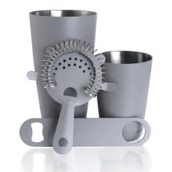 BarProducts.com 4 Piece “Textured Shadow Gray” Bar Tools Set With Speed Bottle Opener